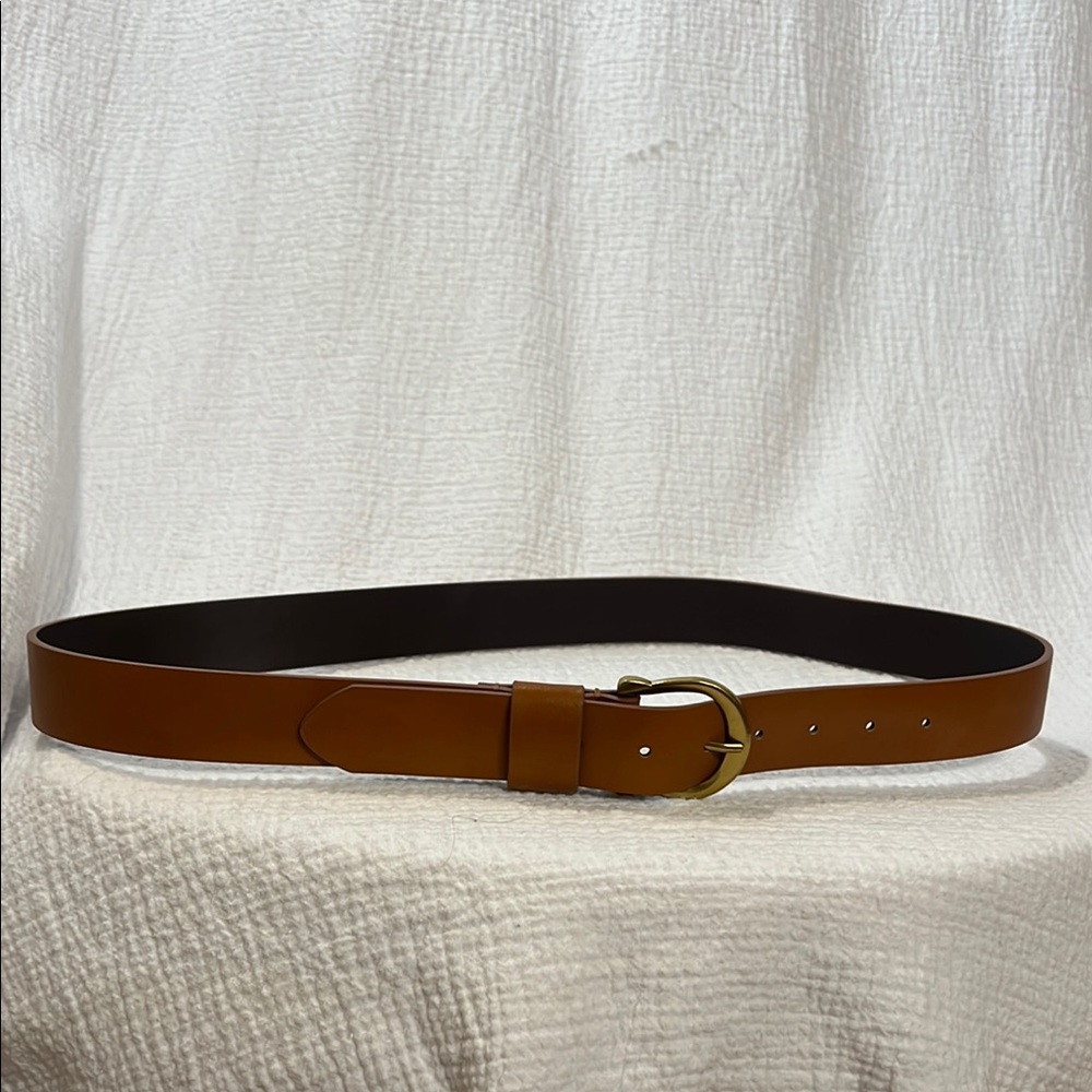 Brown Bonded Leather Belt with Gold Buckle